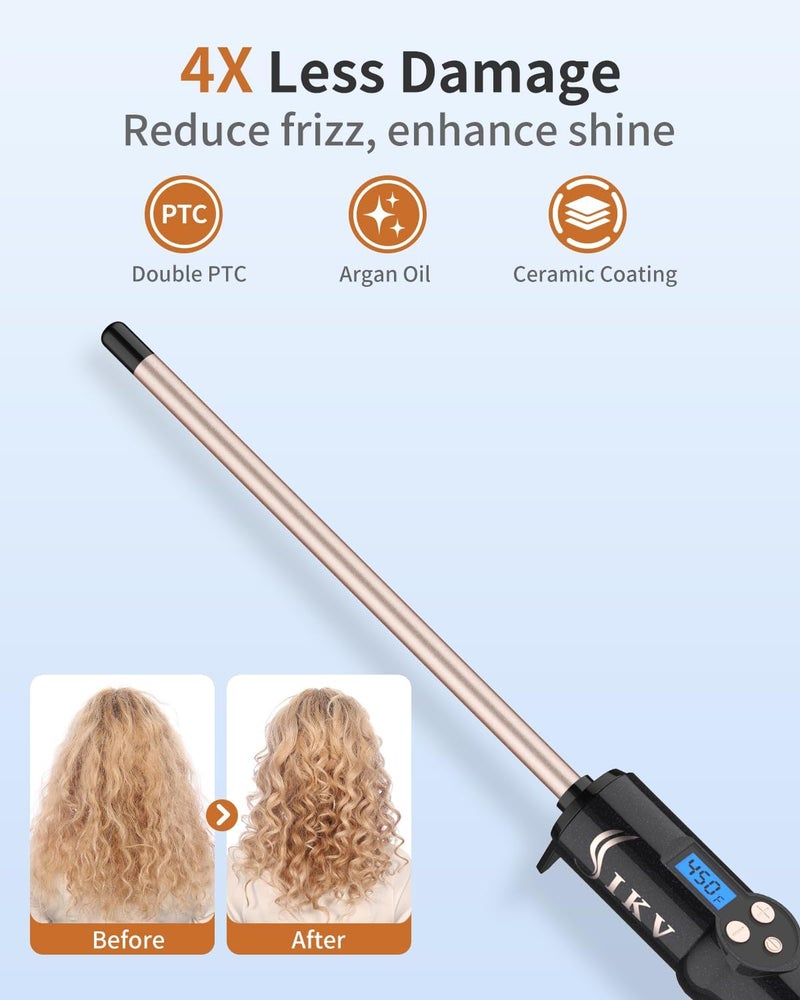 IKV 3/8 Inch Small Wand Curling Iron,Long Barrel Hair Curling Wand for Short&Long Hair, Ceramic Thin Curling Iron for Spiral Curls, Dual Voltage|Adjustable Temp - Image 3